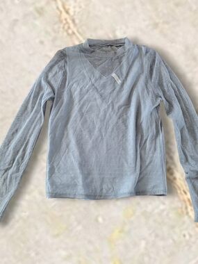 GF Collection Women's S Light Blue-Grey Sheer Dot Long Sleeve With Camisole Top